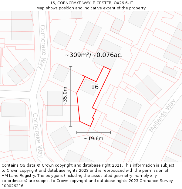 16, CORNCRAKE WAY, BICESTER, OX26 6UE: Plot and title map