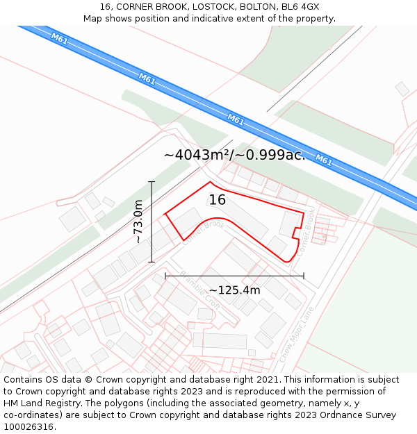16, CORNER BROOK, LOSTOCK, BOLTON, BL6 4GX: Plot and title map