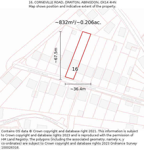 16, CORNEVILLE ROAD, DRAYTON, ABINGDON, OX14 4HN: Plot and title map