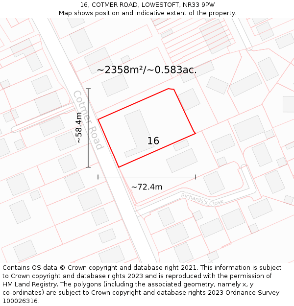 16, COTMER ROAD, LOWESTOFT, NR33 9PW: Plot and title map