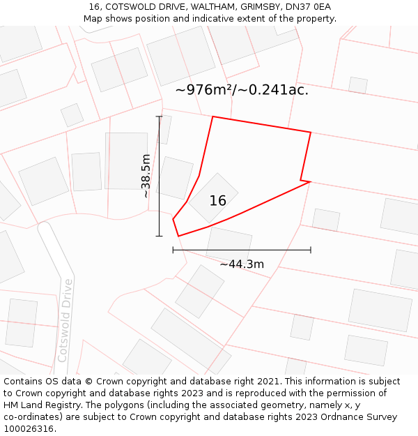 16, COTSWOLD DRIVE, WALTHAM, GRIMSBY, DN37 0EA: Plot and title map