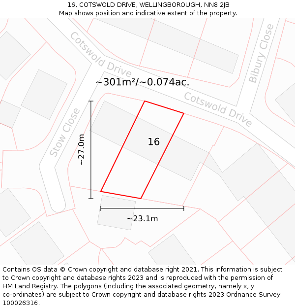 16, COTSWOLD DRIVE, WELLINGBOROUGH, NN8 2JB: Plot and title map