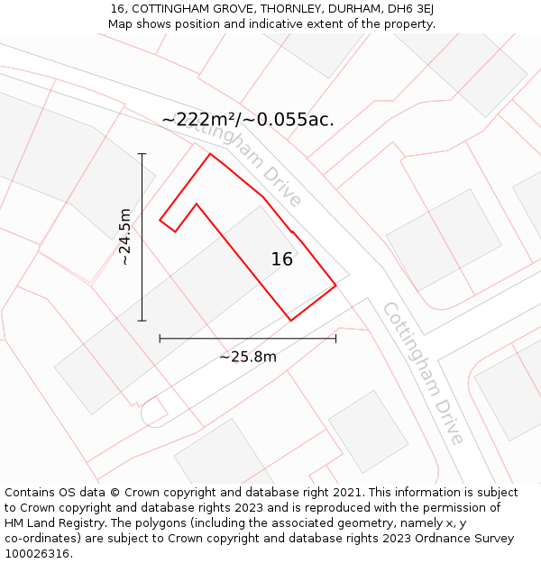 16, COTTINGHAM GROVE, THORNLEY, DURHAM, DH6 3EJ: Plot and title map