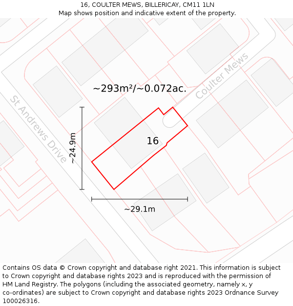 16, COULTER MEWS, BILLERICAY, CM11 1LN: Plot and title map