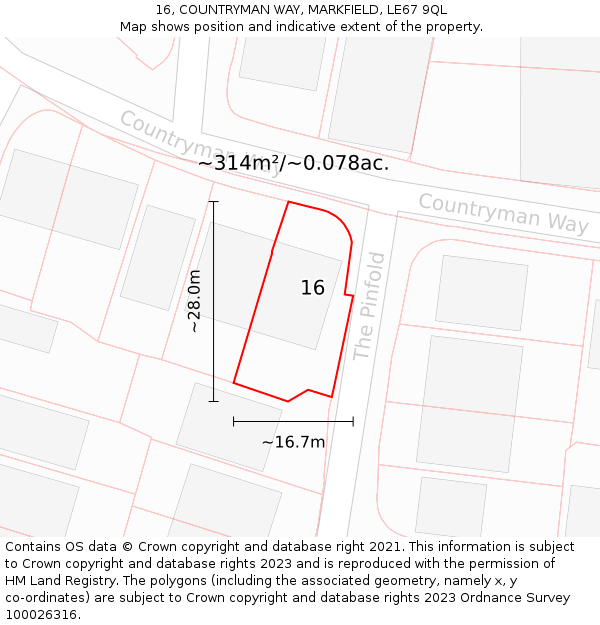 16, COUNTRYMAN WAY, MARKFIELD, LE67 9QL: Plot and title map