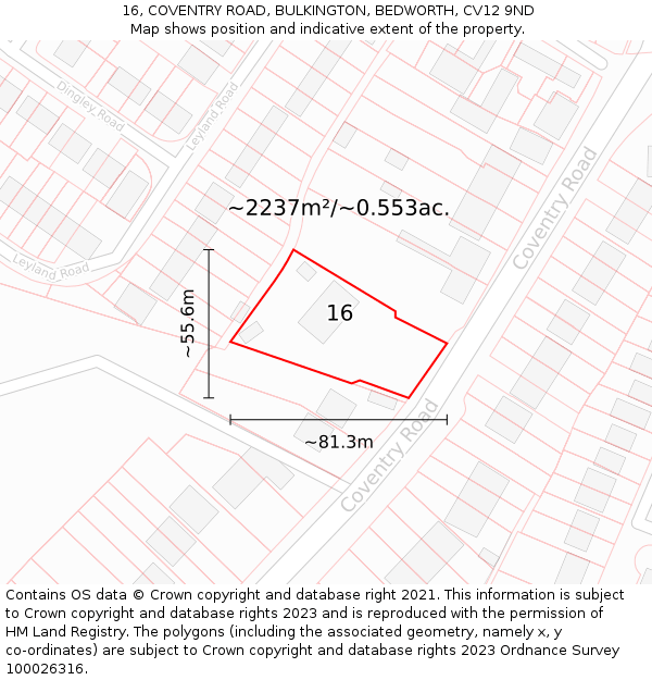 16, COVENTRY ROAD, BULKINGTON, BEDWORTH, CV12 9ND: Plot and title map