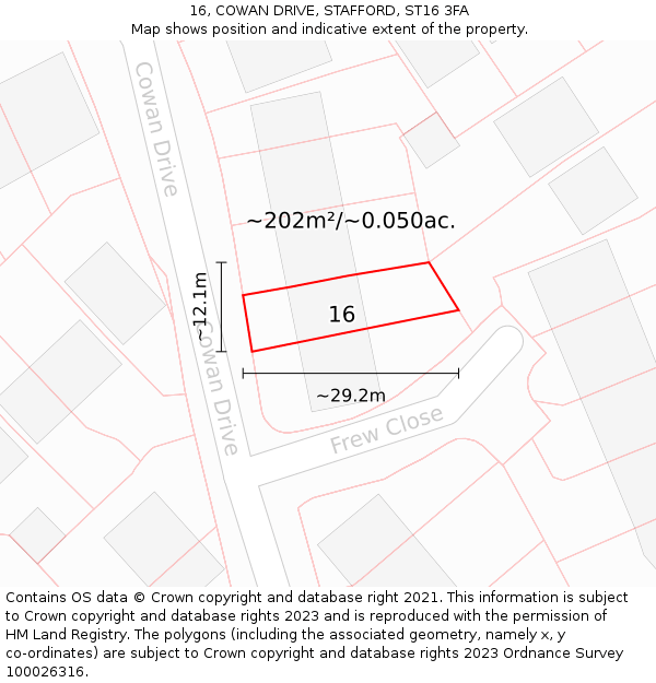 16, COWAN DRIVE, STAFFORD, ST16 3FA: Plot and title map