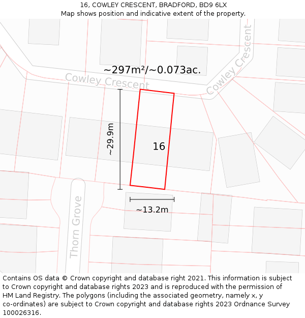 16, COWLEY CRESCENT, BRADFORD, BD9 6LX: Plot and title map