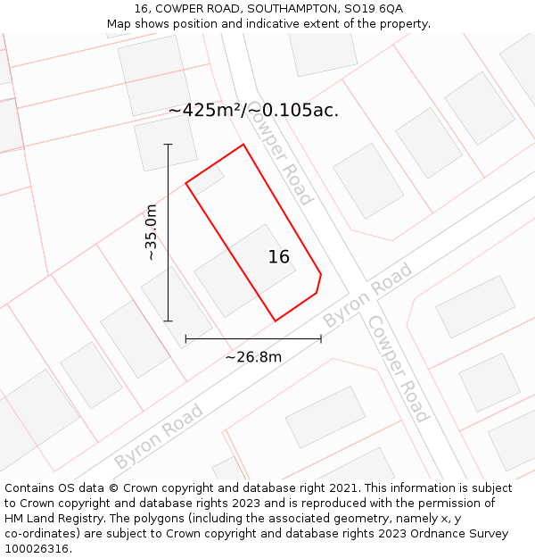 16, COWPER ROAD, SOUTHAMPTON, SO19 6QA: Plot and title map