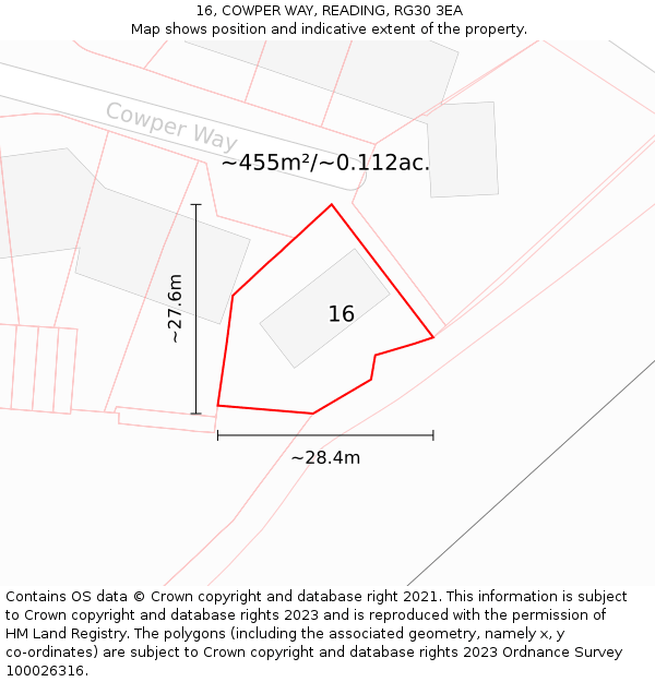 16, COWPER WAY, READING, RG30 3EA: Plot and title map
