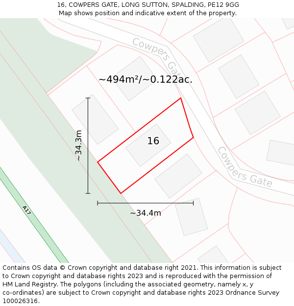 16, COWPERS GATE, LONG SUTTON, SPALDING, PE12 9GG: Plot and title map