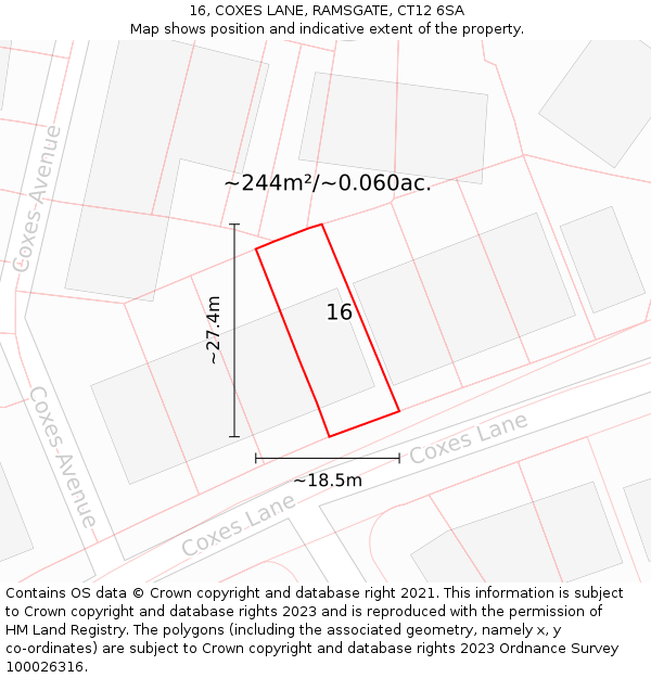 16, COXES LANE, RAMSGATE, CT12 6SA: Plot and title map