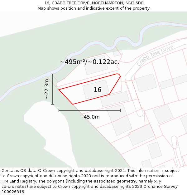 16, CRABB TREE DRIVE, NORTHAMPTON, NN3 5DR: Plot and title map
