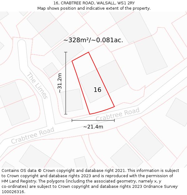 16, CRABTREE ROAD, WALSALL, WS1 2RY: Plot and title map
