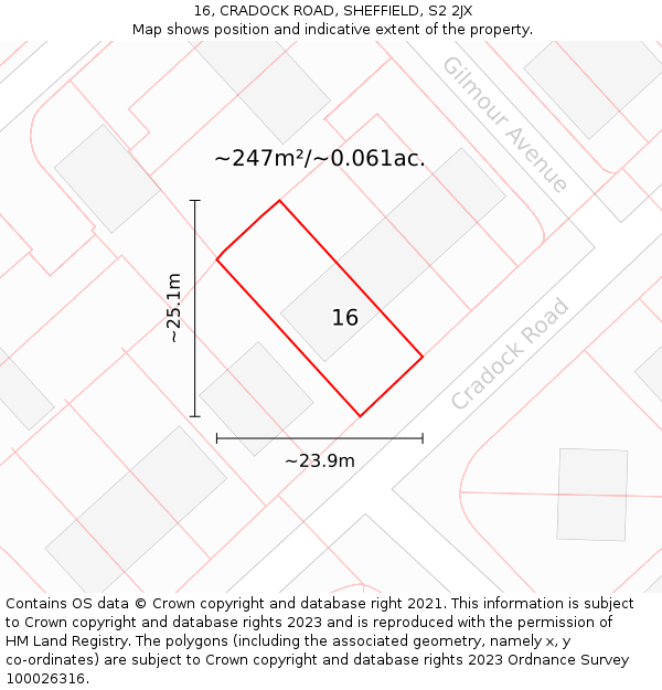 16, CRADOCK ROAD, SHEFFIELD, S2 2JX: Plot and title map