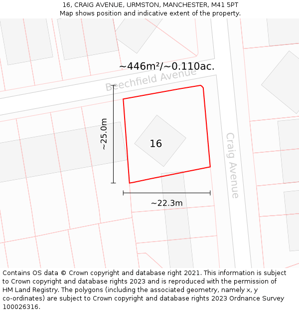 16, CRAIG AVENUE, URMSTON, MANCHESTER, M41 5PT: Plot and title map