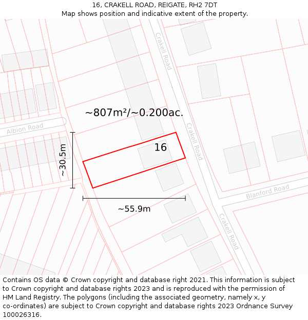 16, CRAKELL ROAD, REIGATE, RH2 7DT: Plot and title map
