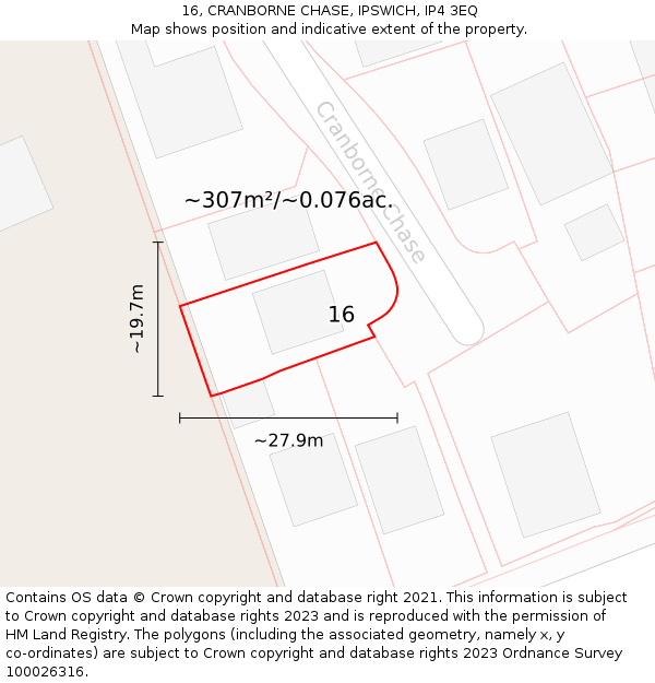 16, CRANBORNE CHASE, IPSWICH, IP4 3EQ: Plot and title map