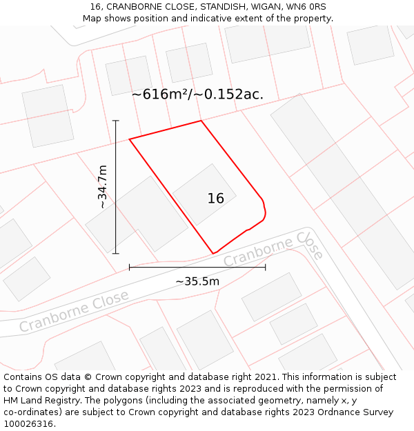16, CRANBORNE CLOSE, STANDISH, WIGAN, WN6 0RS: Plot and title map