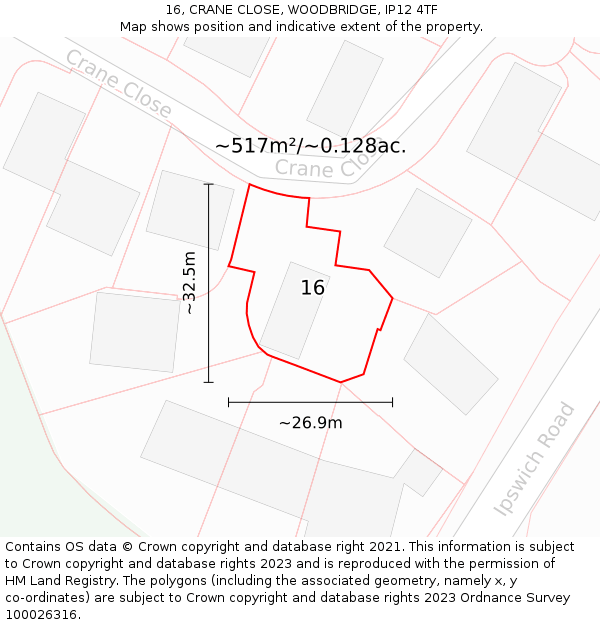 16, CRANE CLOSE, WOODBRIDGE, IP12 4TF: Plot and title map