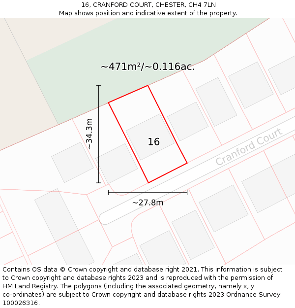 16, CRANFORD COURT, CHESTER, CH4 7LN: Plot and title map