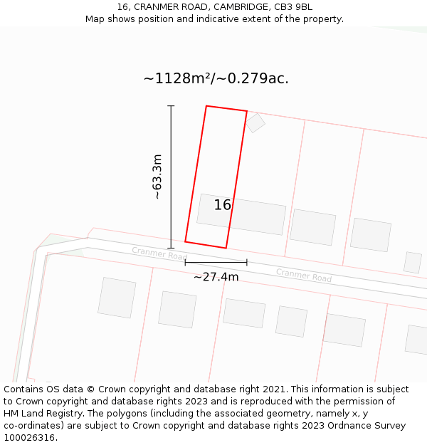 16, CRANMER ROAD, CAMBRIDGE, CB3 9BL: Plot and title map