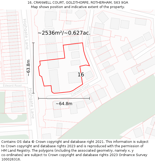 16, CRANWELL COURT, GOLDTHORPE, ROTHERHAM, S63 9GA: Plot and title map