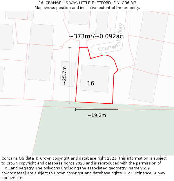 16, CRANWELLS WAY, LITTLE THETFORD, ELY, CB6 3JB: Plot and title map