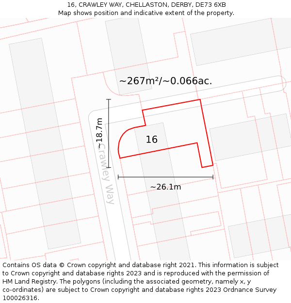 16, CRAWLEY WAY, CHELLASTON, DERBY, DE73 6XB: Plot and title map