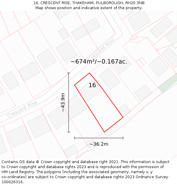 16, CRESCENT RISE, THAKEHAM, PULBOROUGH, RH20 3NB: Plot and title map