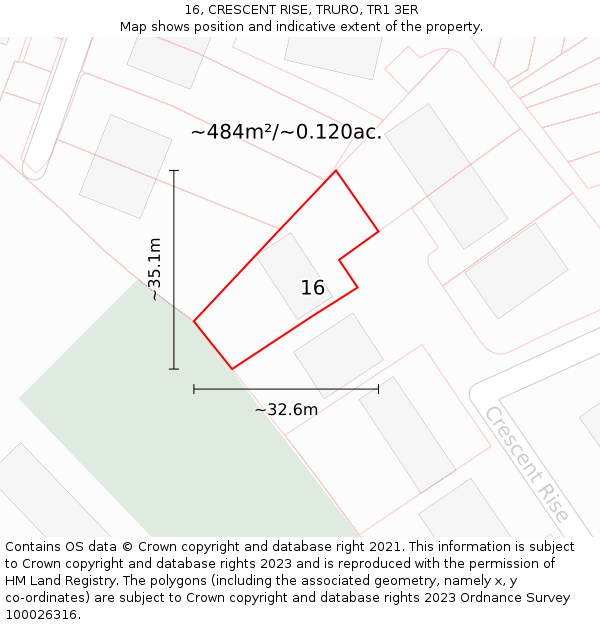 16, CRESCENT RISE, TRURO, TR1 3ER: Plot and title map