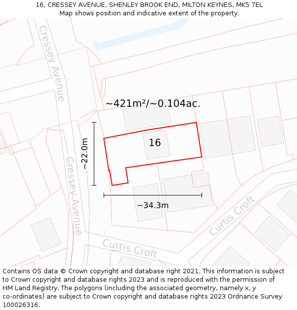 16, CRESSEY AVENUE, SHENLEY BROOK END, MILTON KEYNES, MK5 7EL: Plot and title map