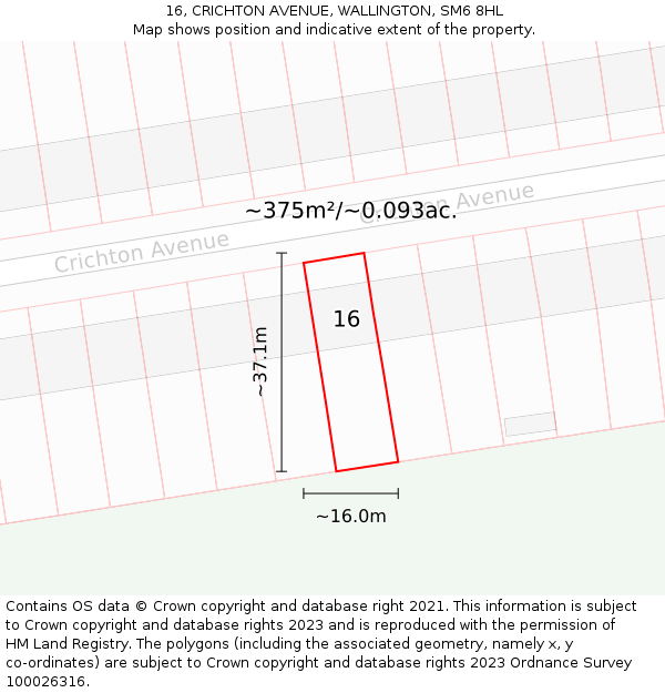 16, CRICHTON AVENUE, WALLINGTON, SM6 8HL: Plot and title map