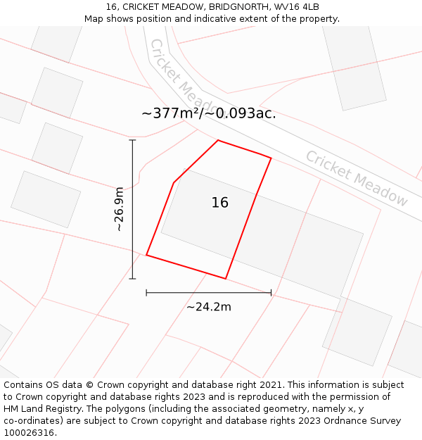 16, CRICKET MEADOW, BRIDGNORTH, WV16 4LB: Plot and title map