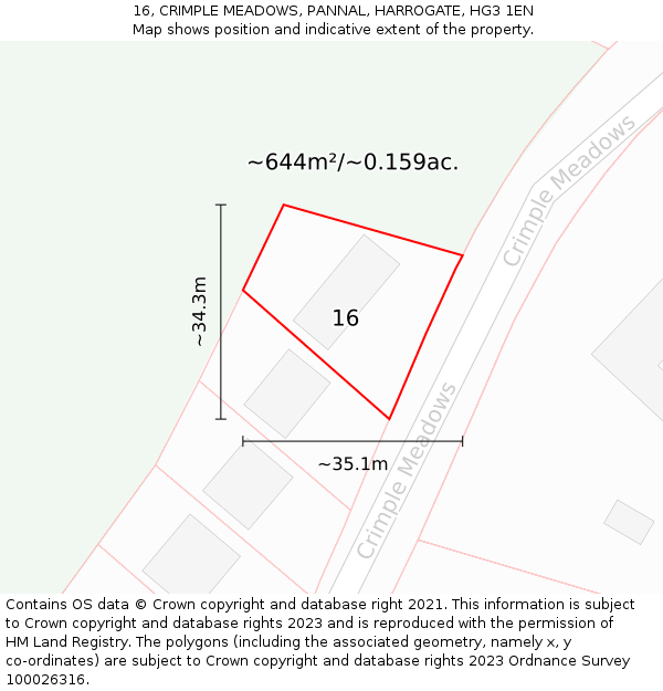 16, CRIMPLE MEADOWS, PANNAL, HARROGATE, HG3 1EN: Plot and title map