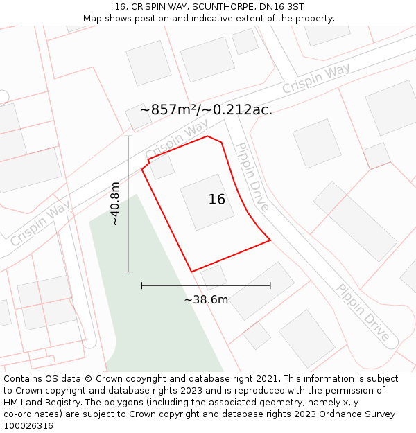 16, CRISPIN WAY, SCUNTHORPE, DN16 3ST: Plot and title map