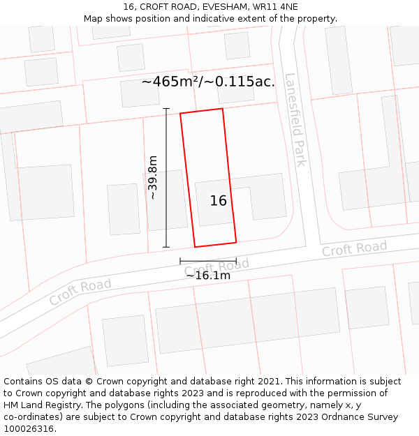 16, CROFT ROAD, EVESHAM, WR11 4NE: Plot and title map