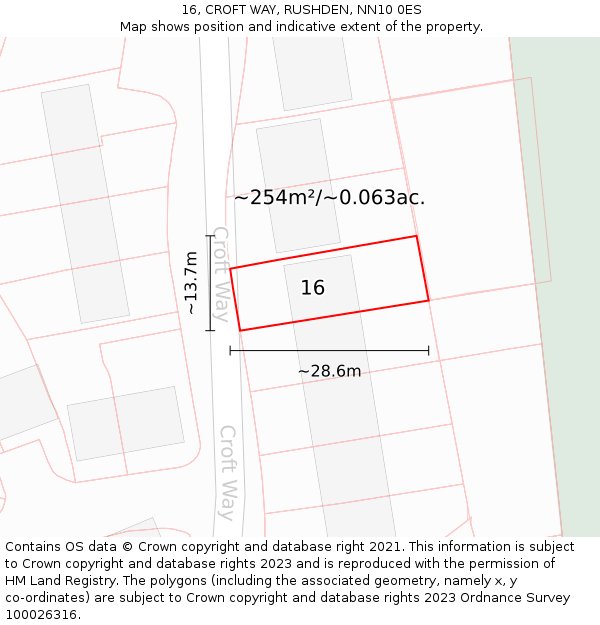 16, CROFT WAY, RUSHDEN, NN10 0ES: Plot and title map