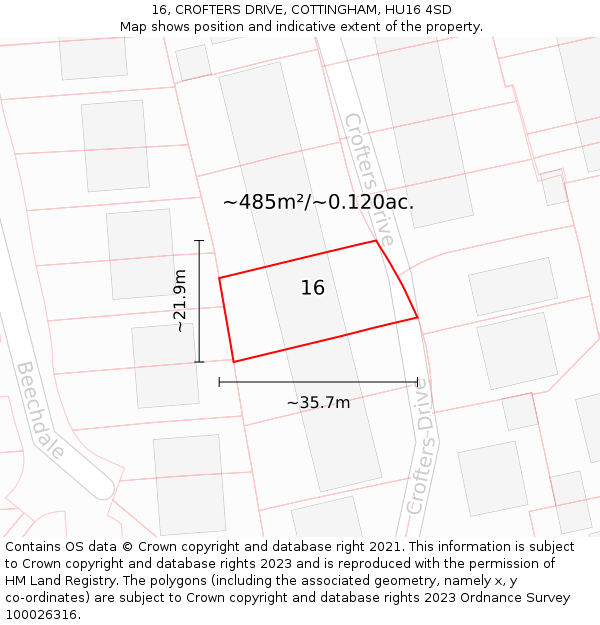 16, CROFTERS DRIVE, COTTINGHAM, HU16 4SD: Plot and title map