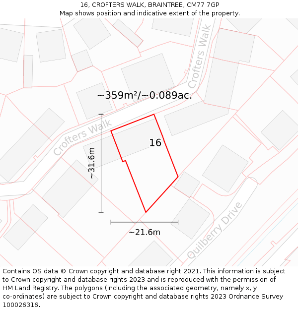 16, CROFTERS WALK, BRAINTREE, CM77 7GP: Plot and title map