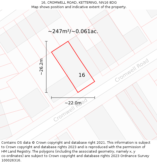 16, CROMWELL ROAD, KETTERING, NN16 8DG: Plot and title map