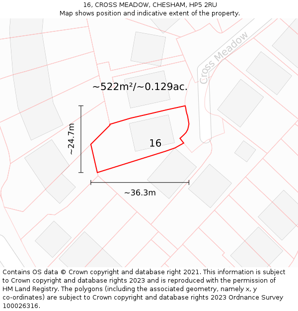 16, CROSS MEADOW, CHESHAM, HP5 2RU: Plot and title map