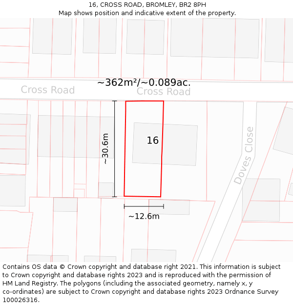 16, CROSS ROAD, BROMLEY, BR2 8PH: Plot and title map