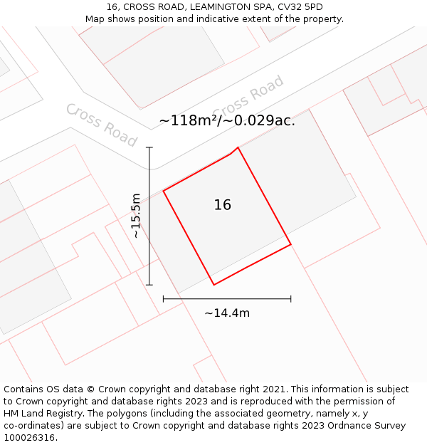 16, CROSS ROAD, LEAMINGTON SPA, CV32 5PD: Plot and title map