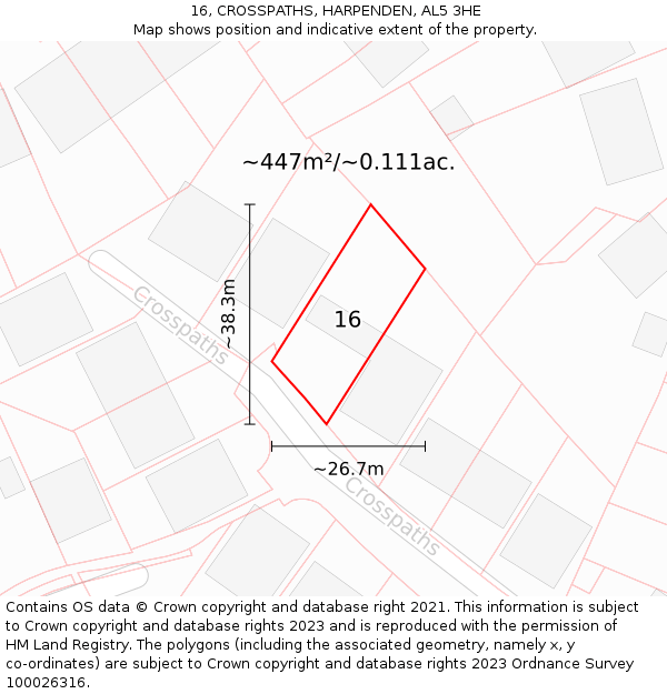 16, CROSSPATHS, HARPENDEN, AL5 3HE: Plot and title map