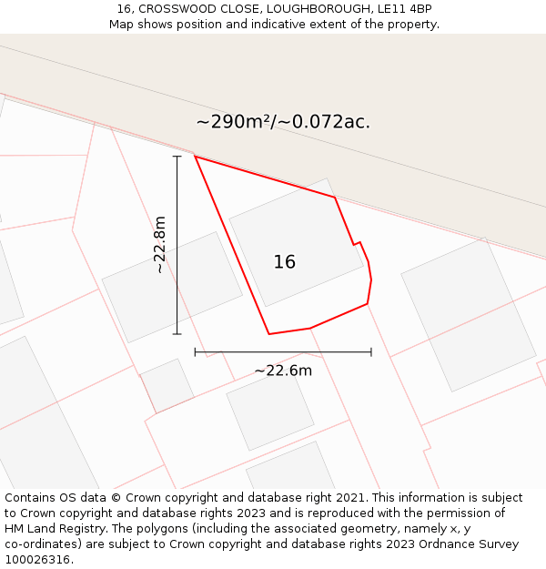 16, CROSSWOOD CLOSE, LOUGHBOROUGH, LE11 4BP: Plot and title map