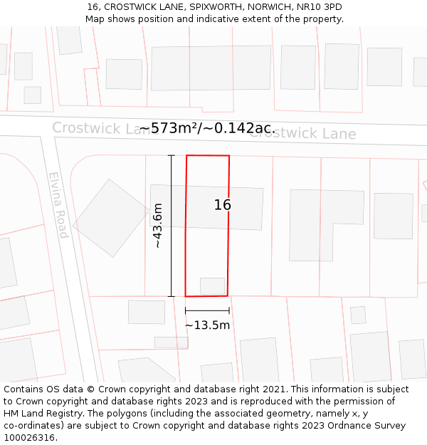 16, CROSTWICK LANE, SPIXWORTH, NORWICH, NR10 3PD: Plot and title map