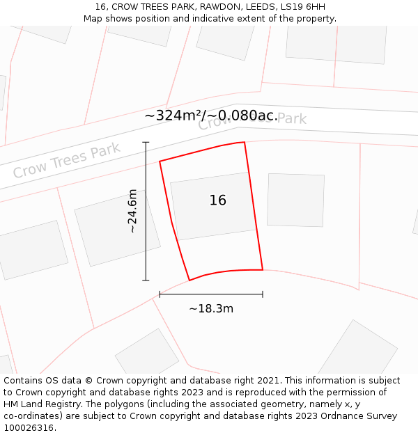 16, CROW TREES PARK, RAWDON, LEEDS, LS19 6HH: Plot and title map