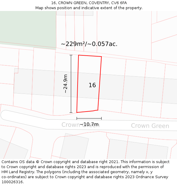 16, CROWN GREEN, COVENTRY, CV6 6FA: Plot and title map