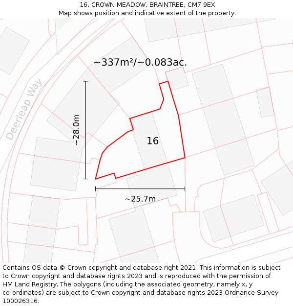 16, CROWN MEADOW, BRAINTREE, CM7 9EX: Plot and title map